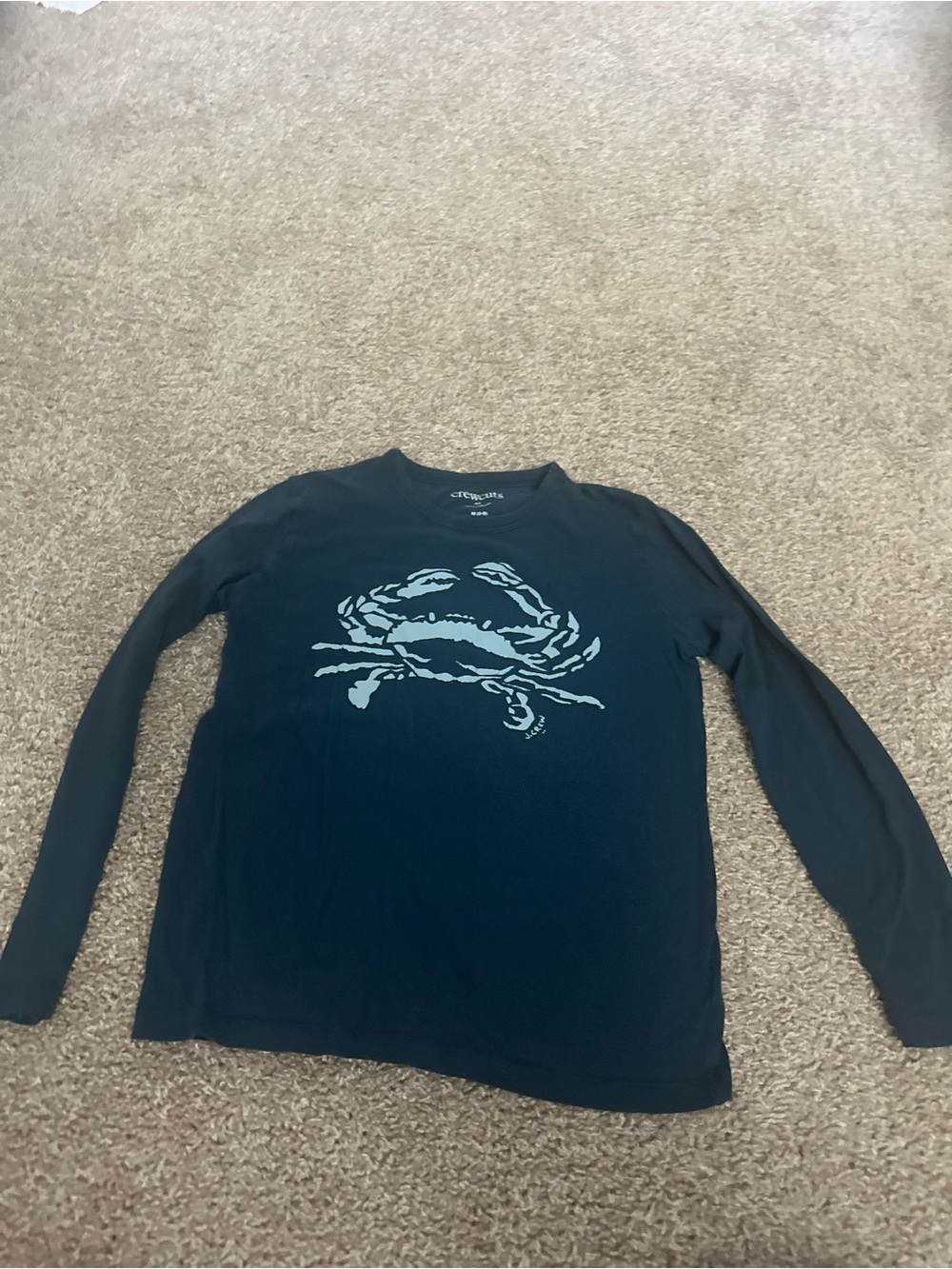 Crewcuts Navy Long Sleeve Tee with Light Blue Crab Graphic